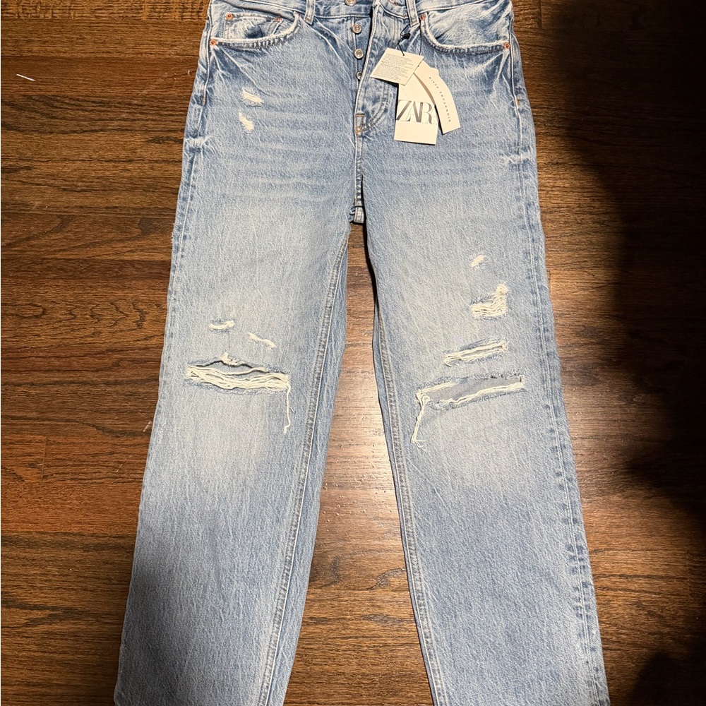 Zara Faded Blue Ripped Jeans